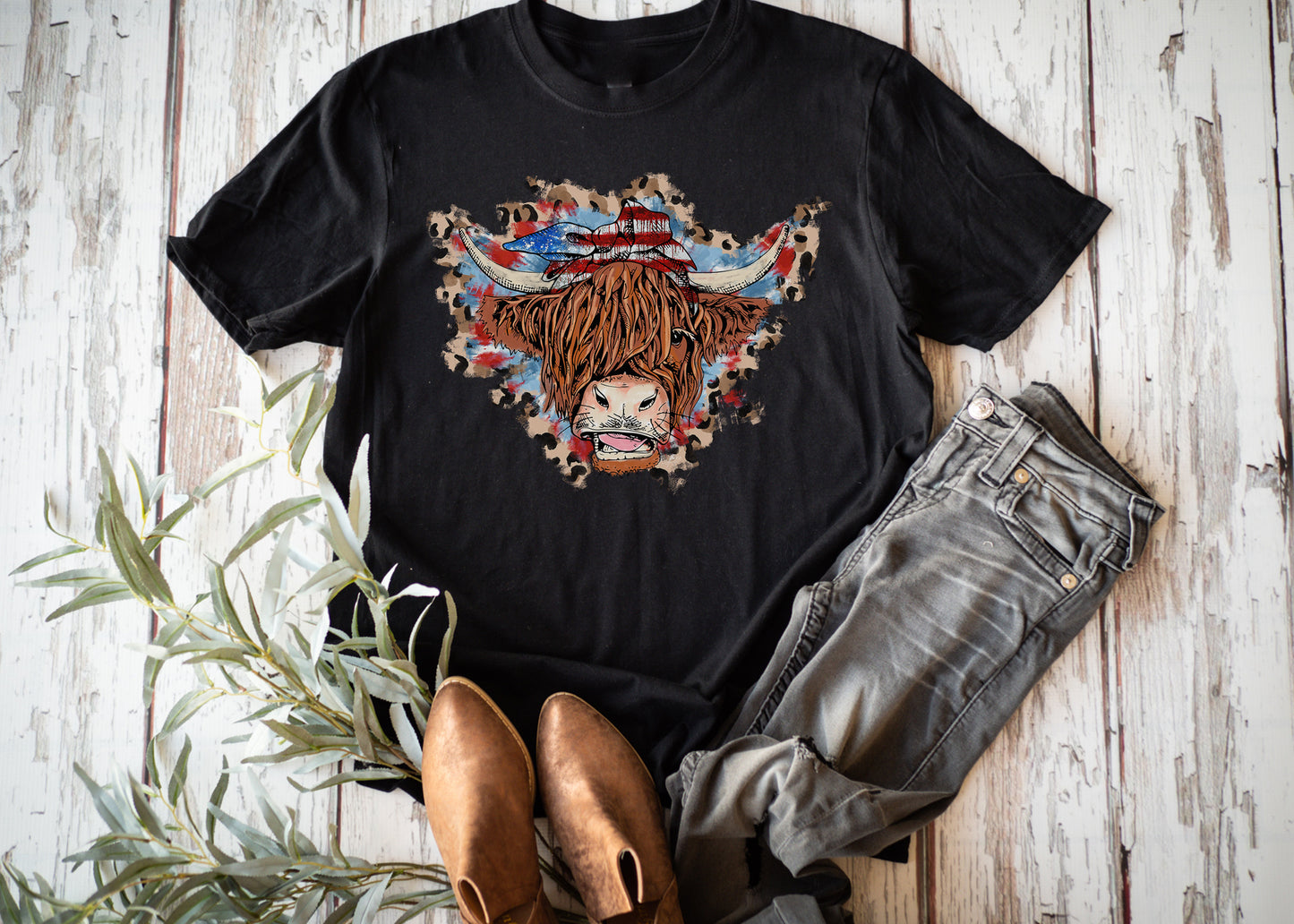 Patriotic Highland Cow Tee