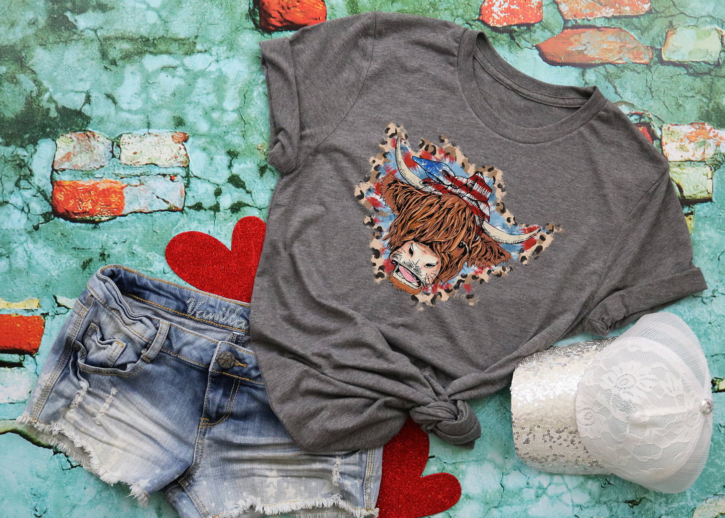 Patriotic Highland Cow Tee
