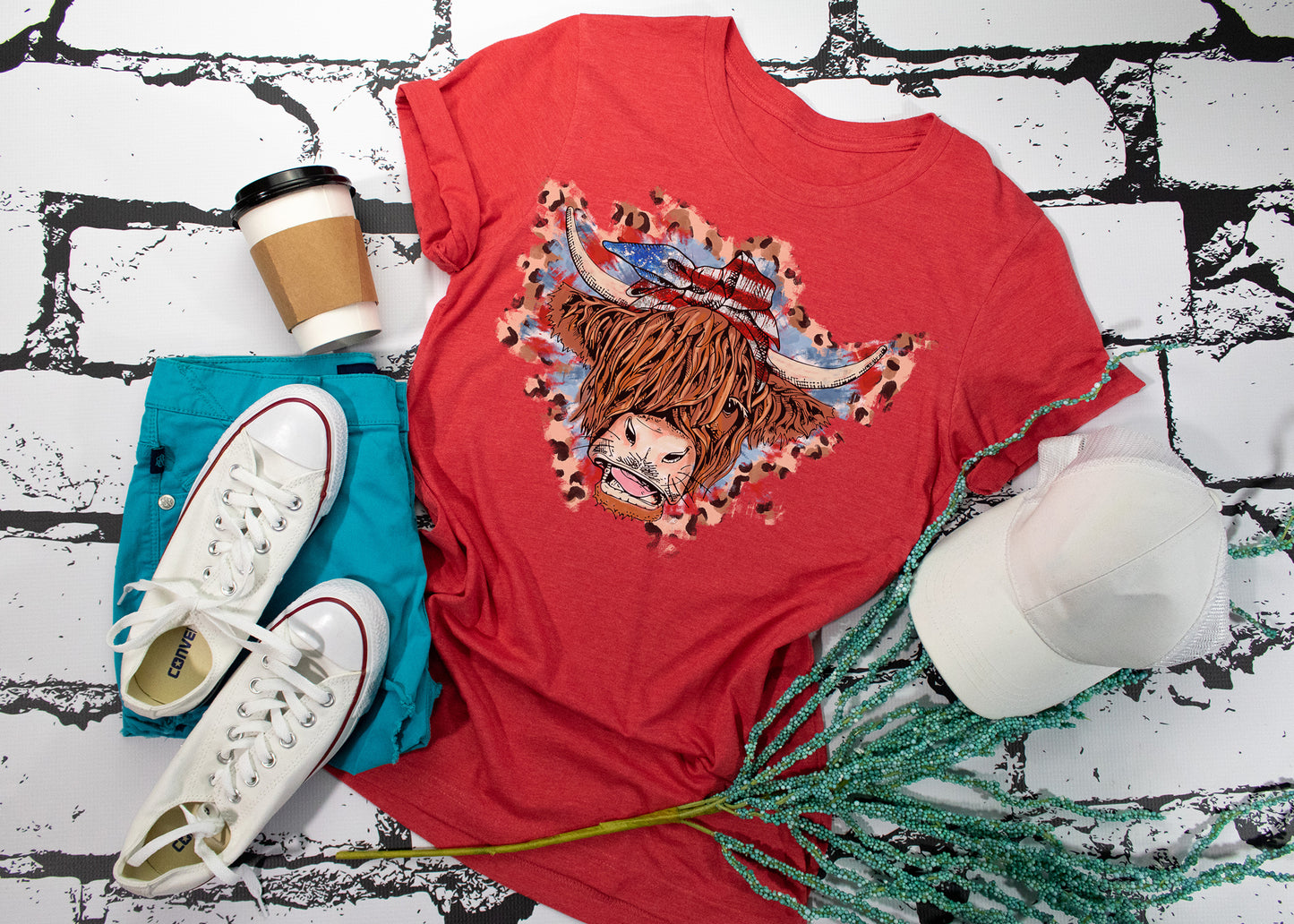 Patriotic Highland Cow Tee
