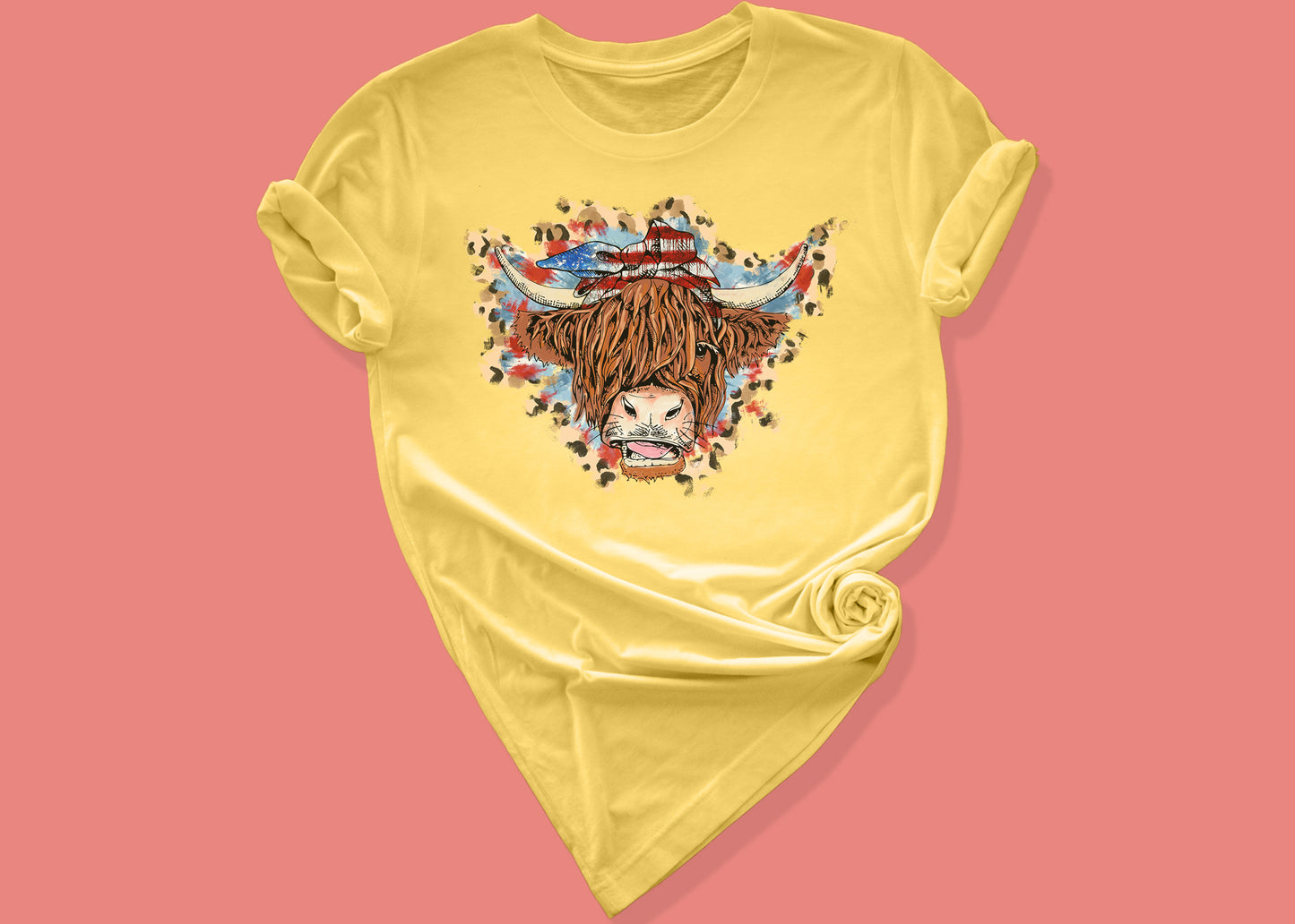 Patriotic Highland Cow Tee