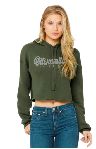 Adult Women's Crop Fleece Hoodie Glitter Cursive Logo