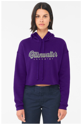 Adult Women's Crop Fleece Hoodie Glitter Cursive Logo