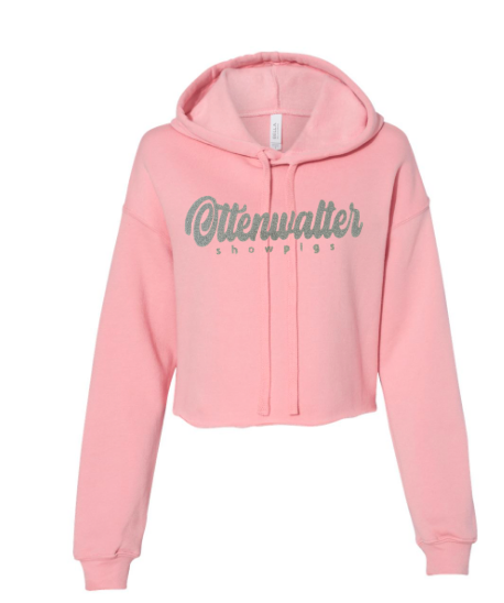 Adult Women's Crop Fleece Hoodie Glitter Cursive Logo