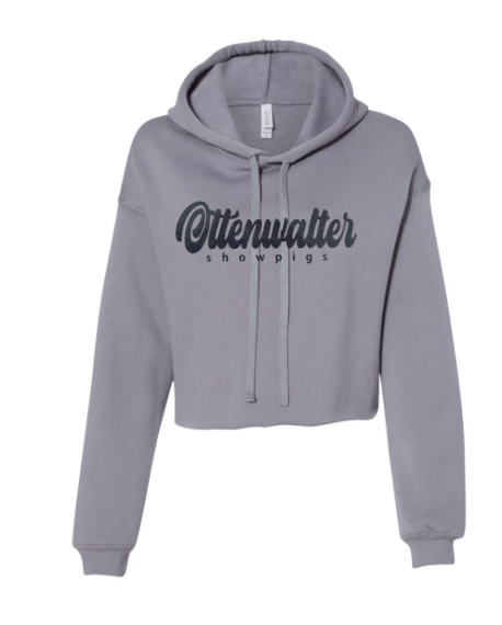 Adult Women's Crop Fleece Hoodie Glitter Cursive Logo
