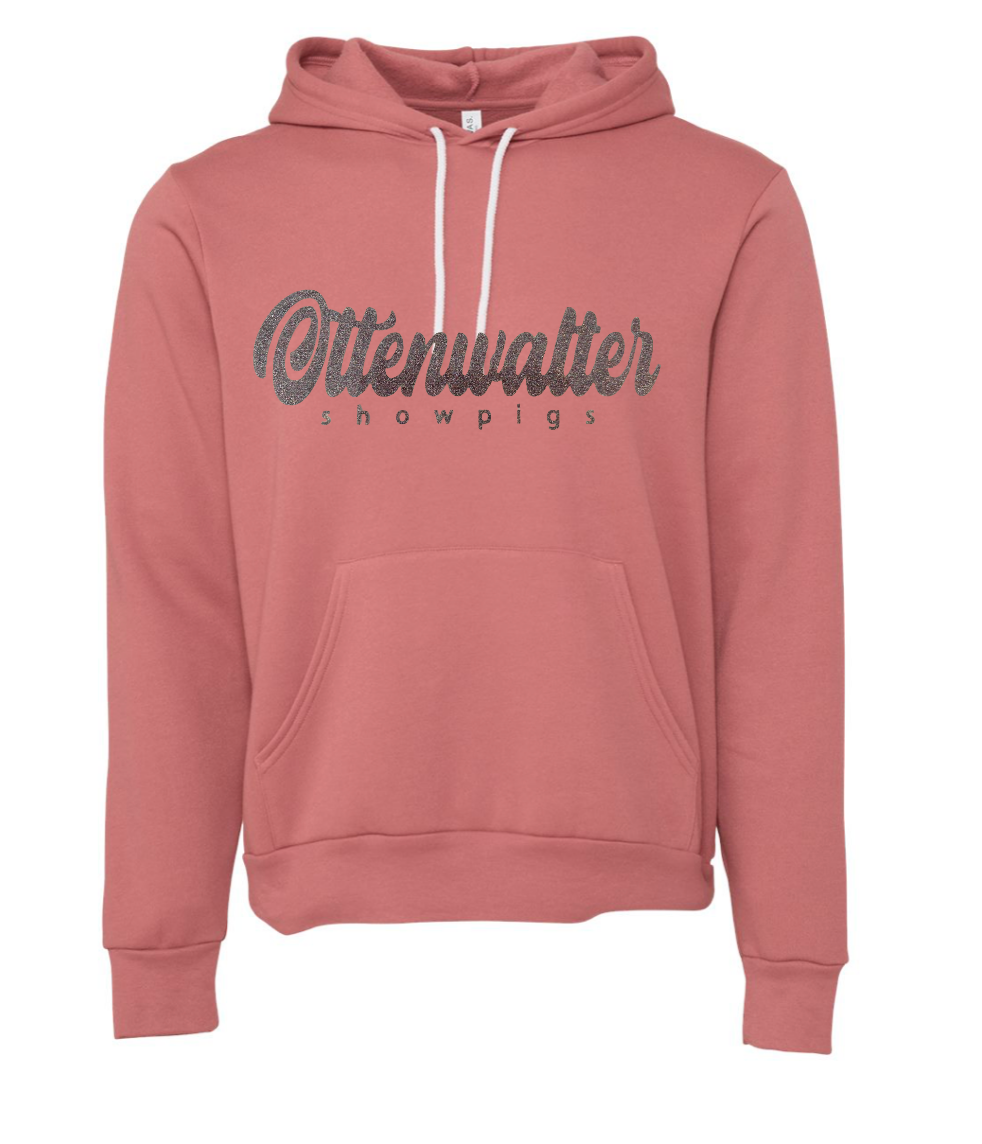 Adult Hooded Pullover Sweatshirt Glitter Cursive Logo