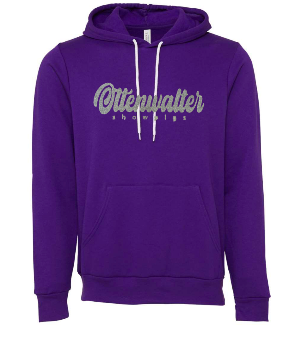 Adult Hooded Pullover Sweatshirt Glitter Cursive Logo