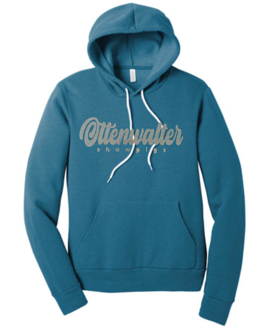 Adult Hooded Pullover Sweatshirt Glitter Cursive Logo