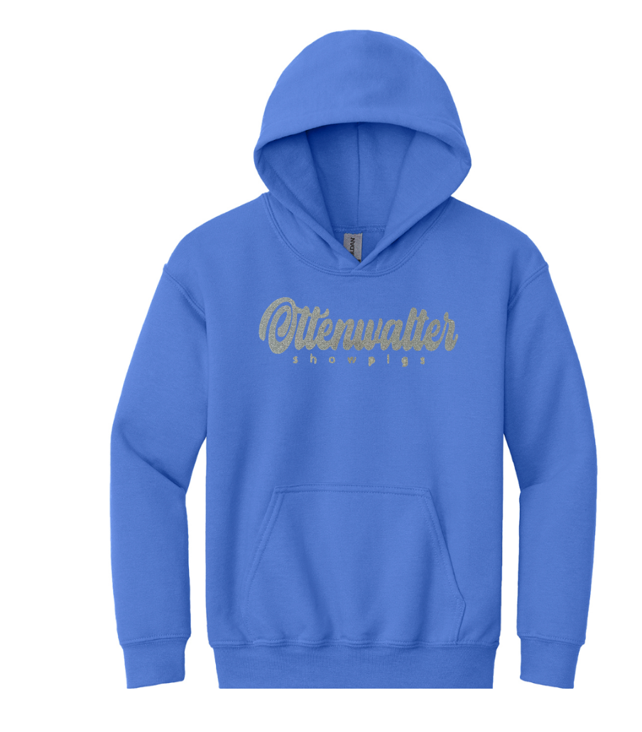 Youth Hooded Pullover Sweatshirt Glitter Cursive Logo
