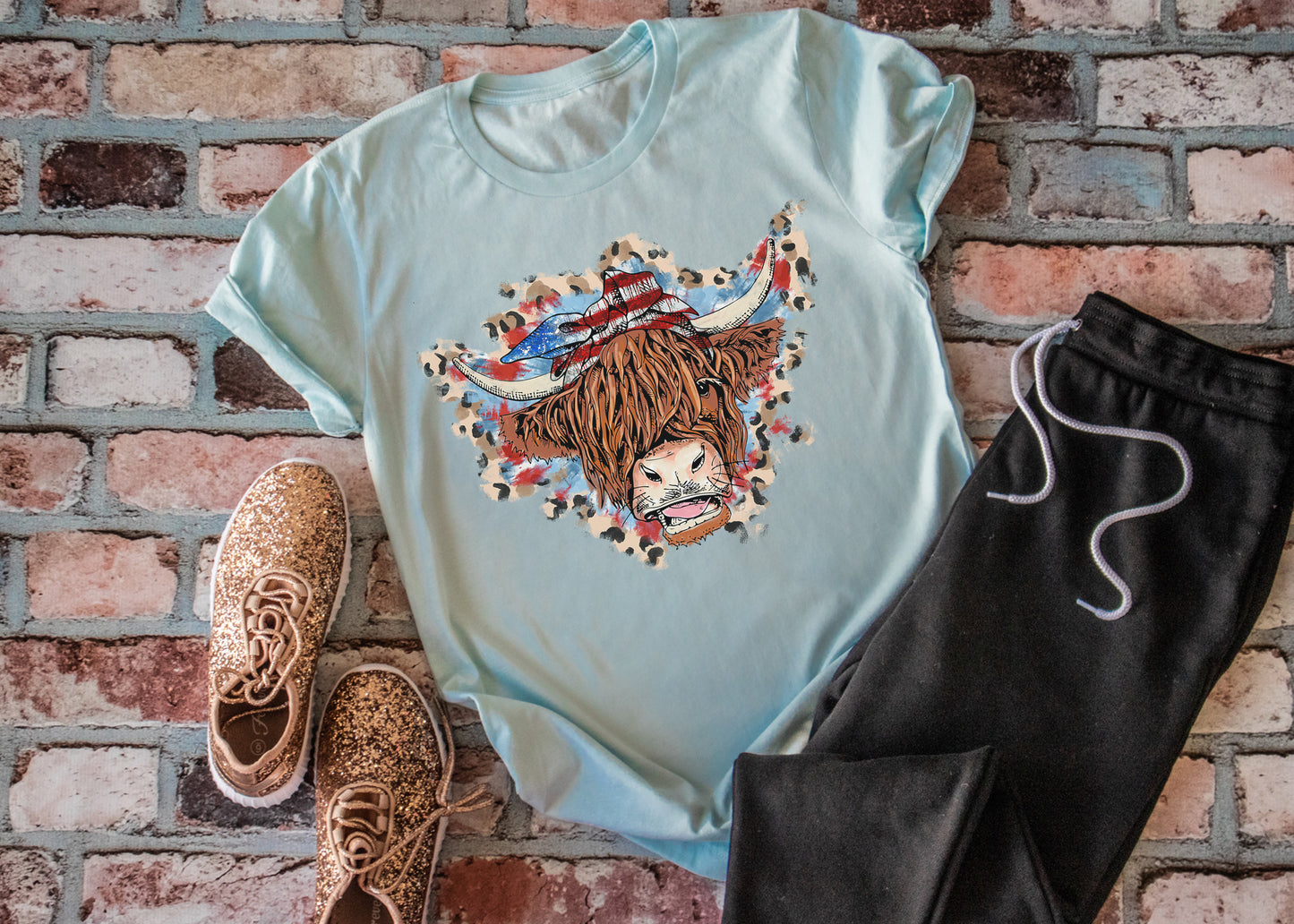 Patriotic Highland Cow Tee