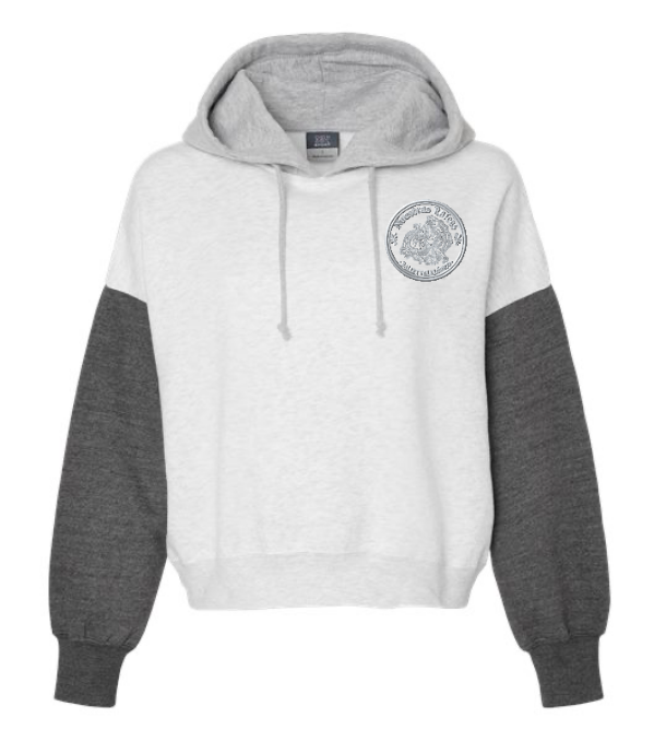 Women's Sueded Fleece Colorblocked Crop Hooded Sweatshirt