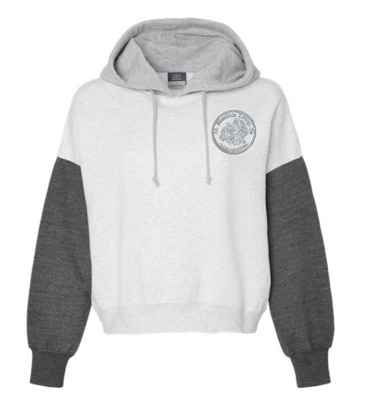 Women's Sueded Fleece Colorblocked Crop Hooded Sweatshirt