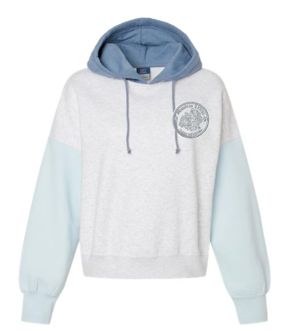 Women's Sueded Fleece Colorblocked Crop Hooded Sweatshirt