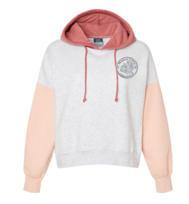 Women's Sueded Fleece Colorblocked Crop Hooded Sweatshirt