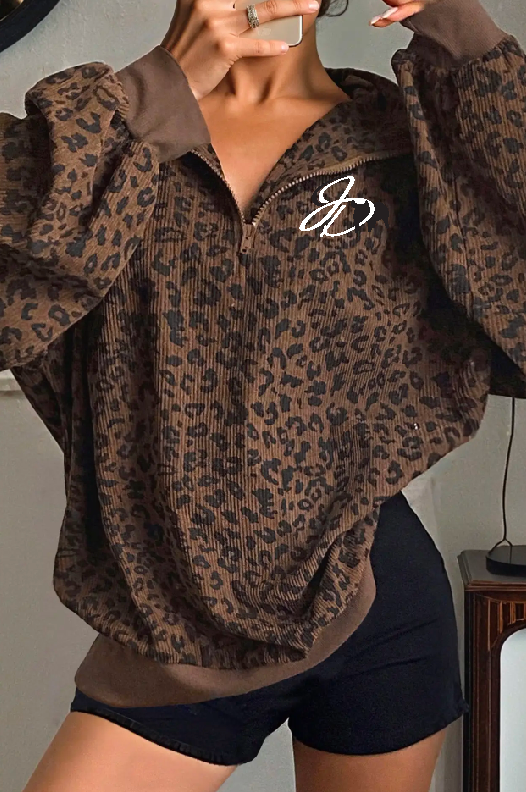 JD Showpigs Leopard Print Quarter Zip
